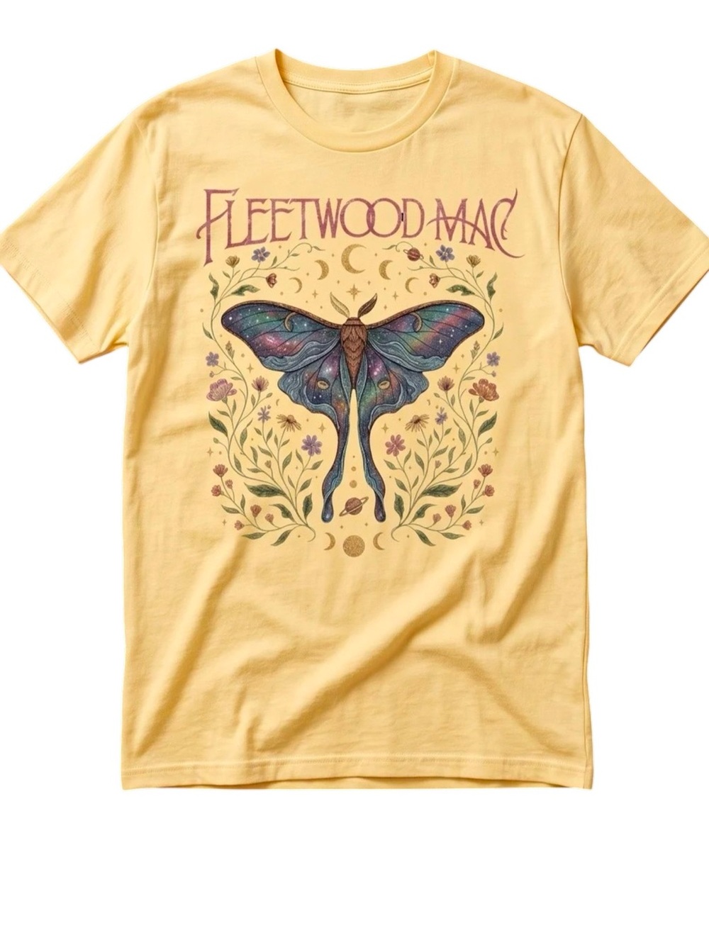 Fleetwood Mac Celestial Luna Moth Bohemian Soft Yellow Band Tee